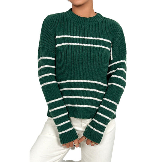 Damen gestrickter Pullover mit stylishem Streifenmuster R&B