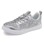 Damen nan Glitzer-Freizeitsneaker mit Metallic-Details, gepolstertem Einstieg und rutschfester Gummisohle R&B