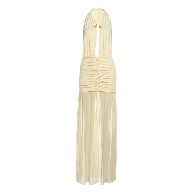 Damen Elegantes Maxikleid mit tiefem V-Ausschnitt und raffinierten Raffungselementen R&B