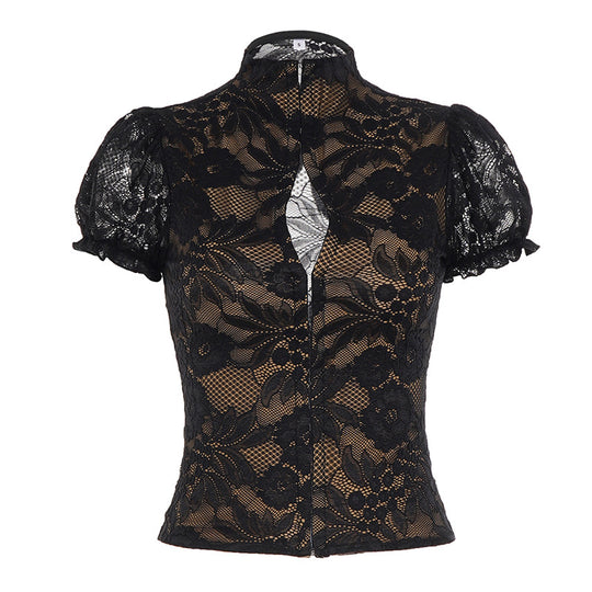 Damen Spitzenbluse mit Rüschenärmeln R&B
