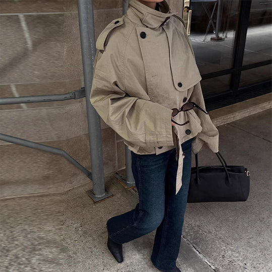 Damen modischer Oversize-Trenchcoat mit schmalem Gürtel R&B