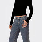 Damen figurbetontes Langarmshirt mit Leopardenmuster und Off-Shoulder