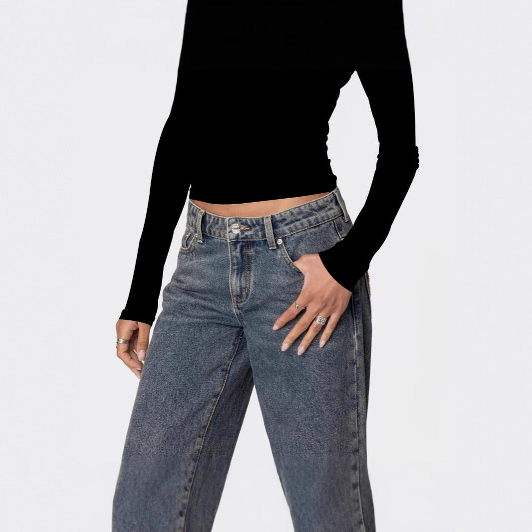 Damen figurbetontes Langarmshirt mit Leopardenmuster und Off-Shoulder