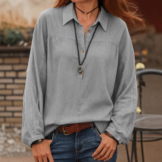 Damen Bluse mit lässigem V-Ausschnitt und elastischen Ärmeln R&B