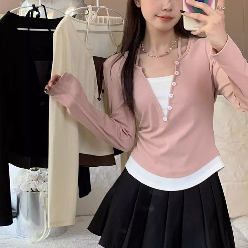 Damen Langarmshirt mit modernem Knopfleistentwurf und lässigem Schnitt
