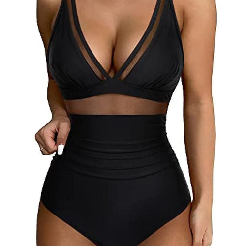 Damen Hochtaillierter Bikini mit transparenten Einsätzen R&B
