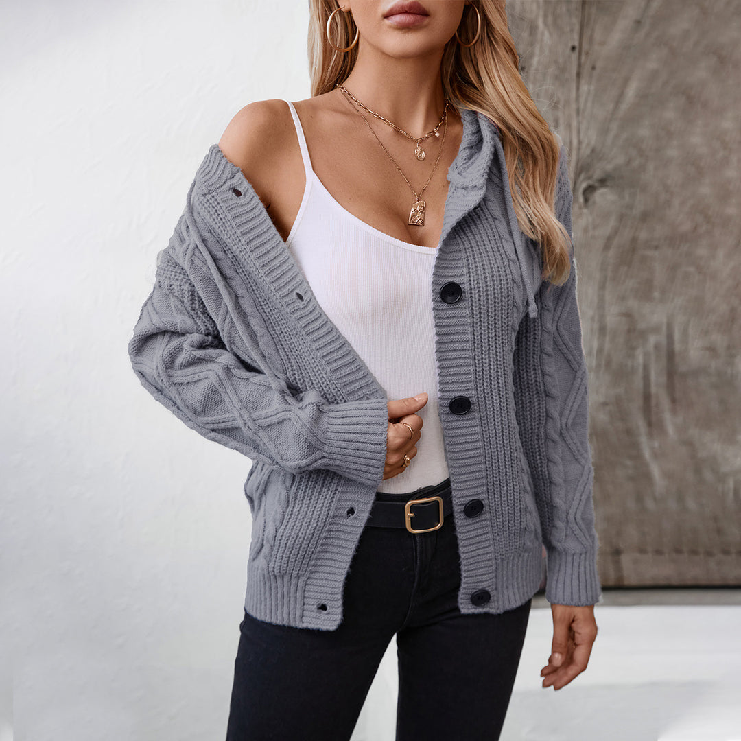 Damen Strickjacke mit Kapuze und strukturiertem Design R&B