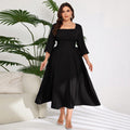 Damen Midi-Kleid mit schickem Quadrat-Ausschnitt und eleganten Rüschendetails R&B