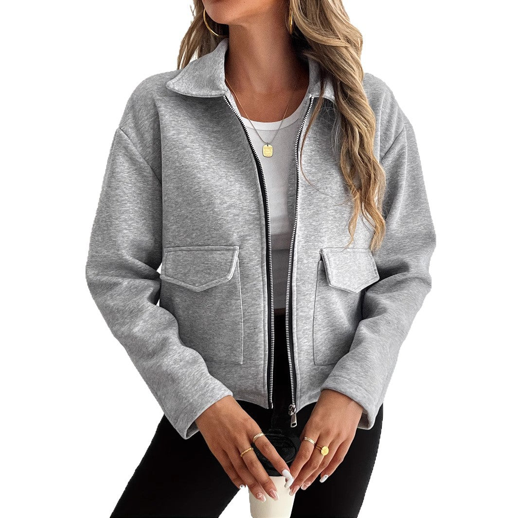 Damen lässige Zip-Jacke mit praktischen Taschen R&B