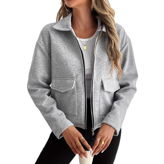 Damen lässige Zip-Jacke mit praktischen Taschen R&B