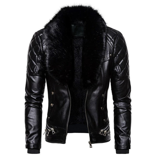 Herren Bikerjacke mit Kunstfellkragen und gesteppten Details R&B