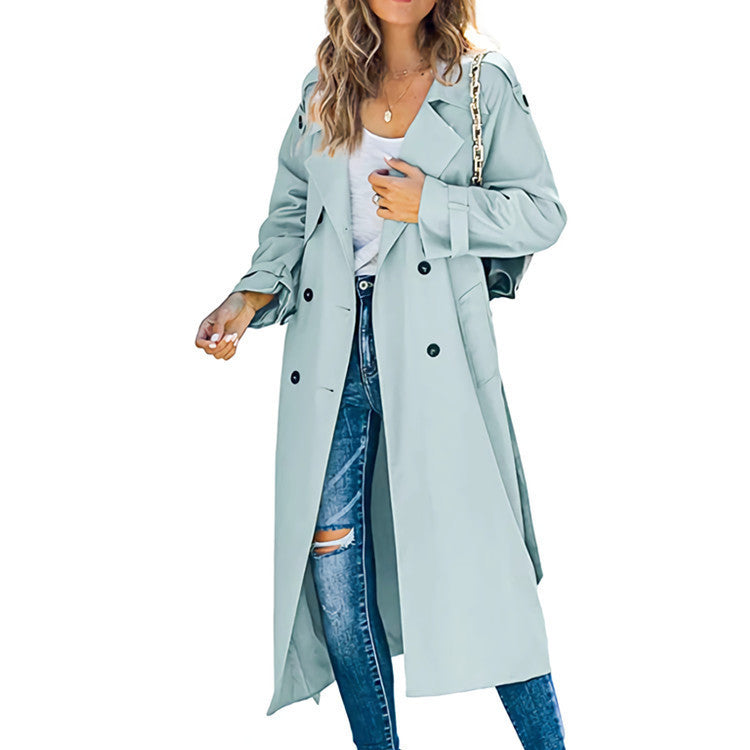 Damen Trenchcoat aus leichtem, atmungsaktivem Stoff mit doppelter Knopfreihe und seitlichen Taschen R&B
