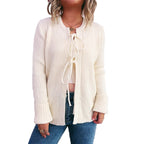 Damen Strickjacke mit dekorativem Schnürdesign und strukturiertem Material R&B