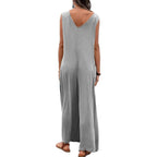 Damen Weit geschnittene Sommer-Jumpsuit mit praktischen Taschen und V-Ausschnitt R&B