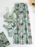 Damen Bikini-Set mit floralem Wickeloberteil und passendem Rock R&B