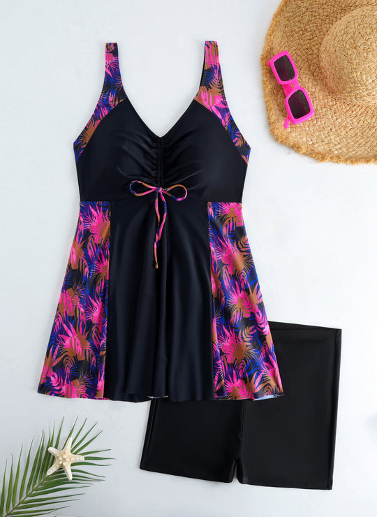 Damen Strandkleid Badeanzug mit elegantem Leopardenmuster R&B