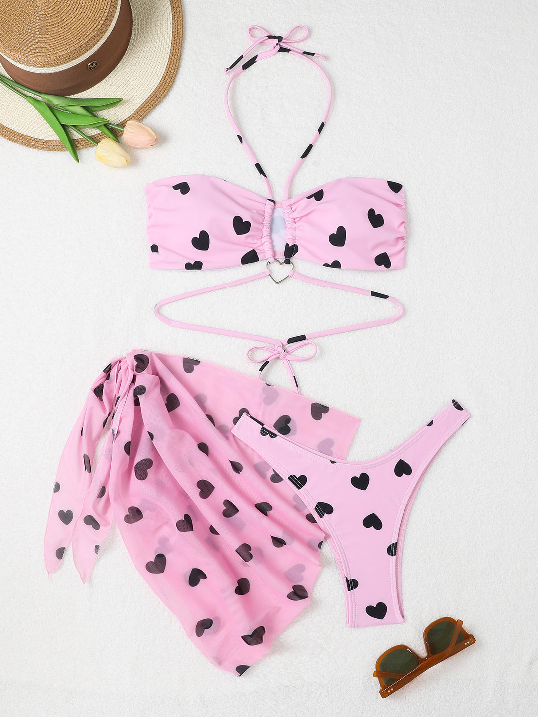 Damen Bandeau Bikini-Set mit verspieltem Herzdesign R&B