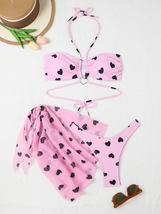 Damen Bandeau Bikini-Set mit verspieltem Herzdesign R&B