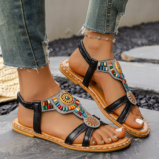 Damen Boho-Inspired Sandalen mit kunstvollen Verzierungen R&B
