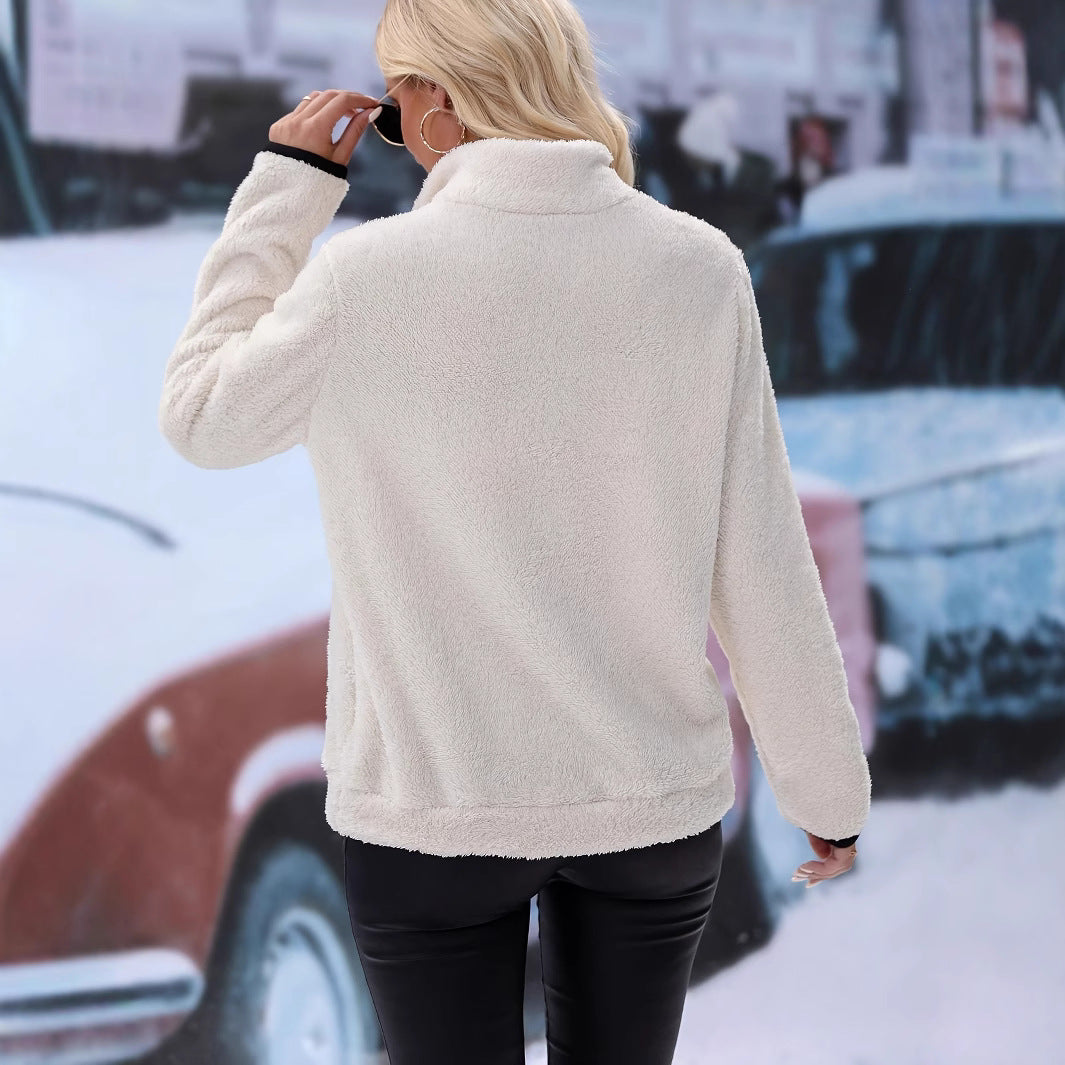 Damen Fleece Pulli mit kurzem Reißverschluss und Kängurutasche R&B