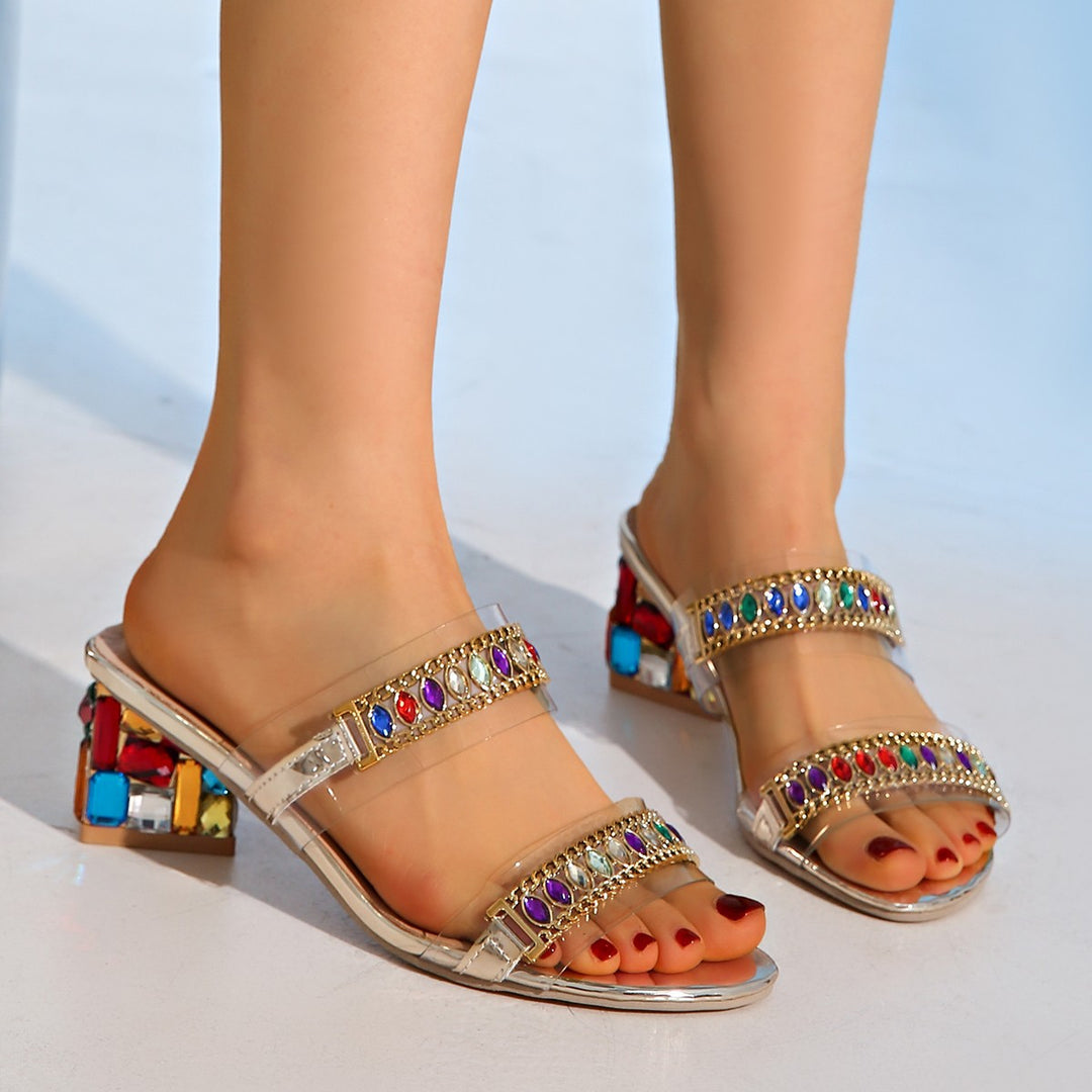 Damen Glamouröse Sandalen mit funkelnden Steindetails und transparenten Riemchen R&B