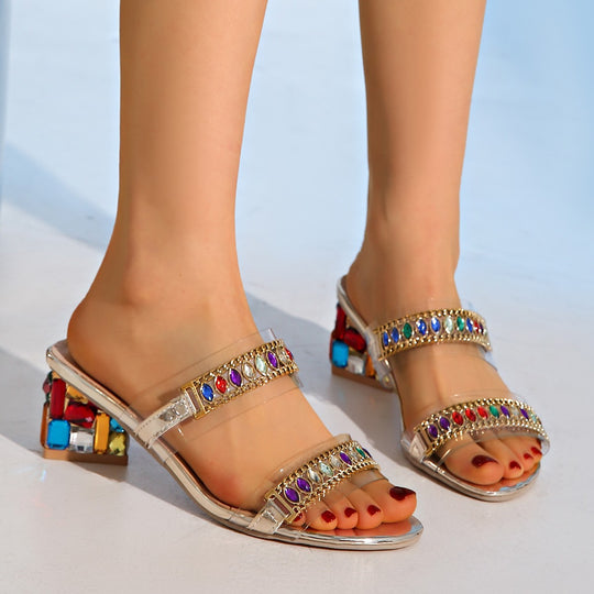 Damen Glamouröse Sandalen mit funkelnden Steindetails und transparenten Riemchen R&B