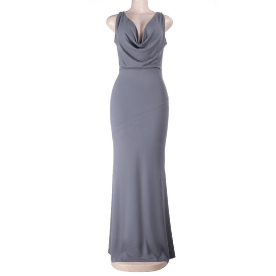 Damen Elegantes Maxikleid mit verführerischem V-Ausschnitt und fließendem Schnitt R&B