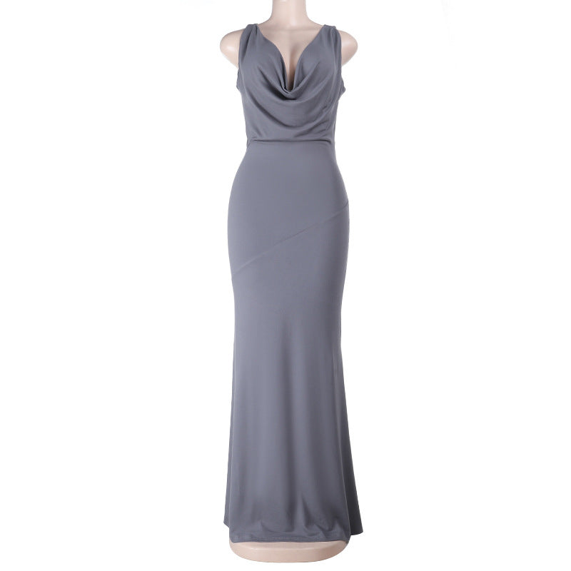 Damen Elegantes Maxikleid mit verführerischem V-Ausschnitt und fließendem Schnitt R&B
