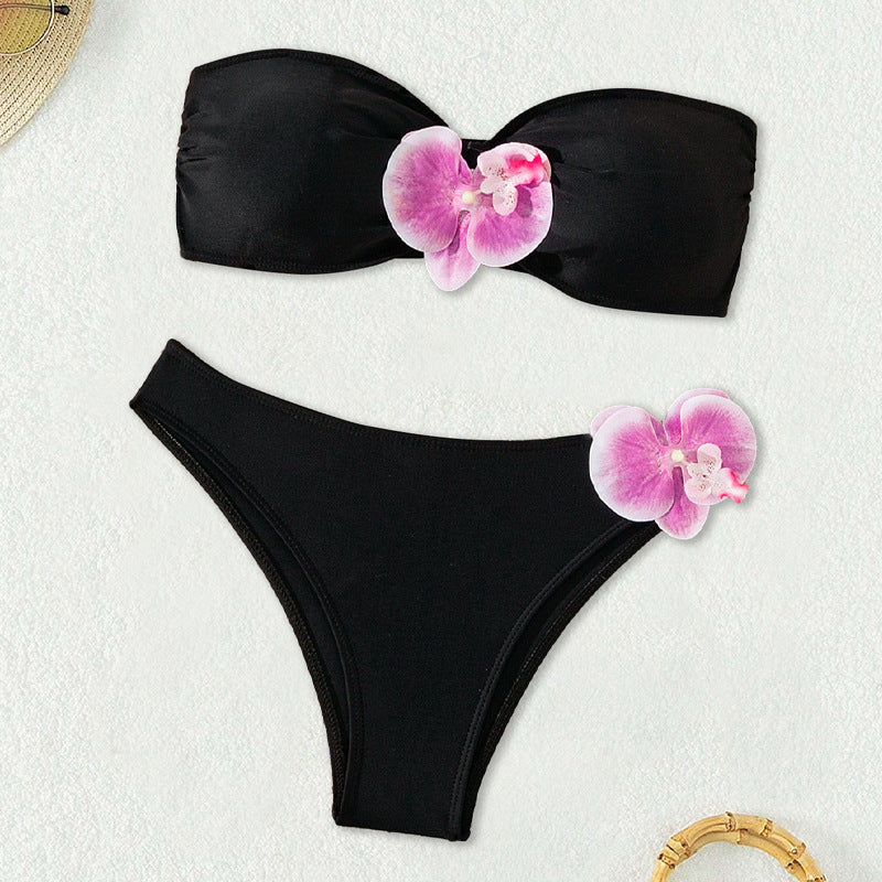 Damen Bandeau-Bikini mit eleganten Orchideen-Akzenten R&B