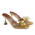 Damen Sandaletten mit floralem Design und elegantem Glasklauen-Absatz R&B
