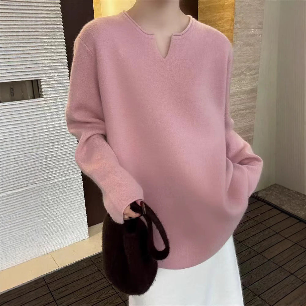 Damen eleganter Pullover mit V-Ausschnitt und langen Ärmeln R&B