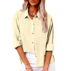 Damen lässige Leinenbluse mit kurzem Arm und Knopfdetails R&B