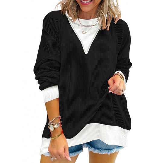 Damen lässiger Pullover aus strukturiertem Material mit V-Ausschnitt R&B