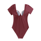 Damen Einteiler Badeanzug mit eleganten Trägern und sculpturalem V-Ausschnitt R&B