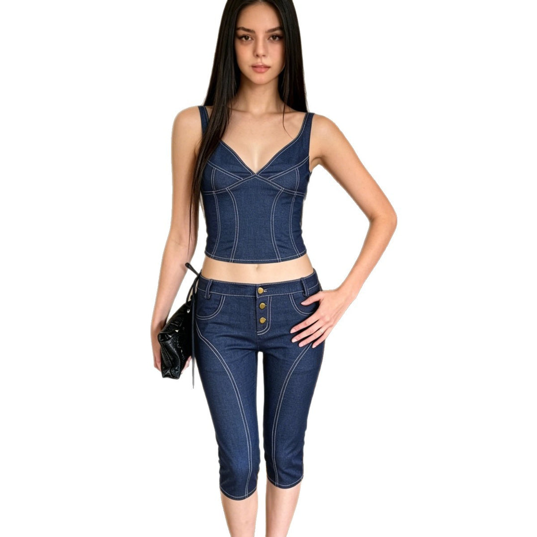 Damen Komfortable Caprijeans mit dekorativen Knöpfen R&B