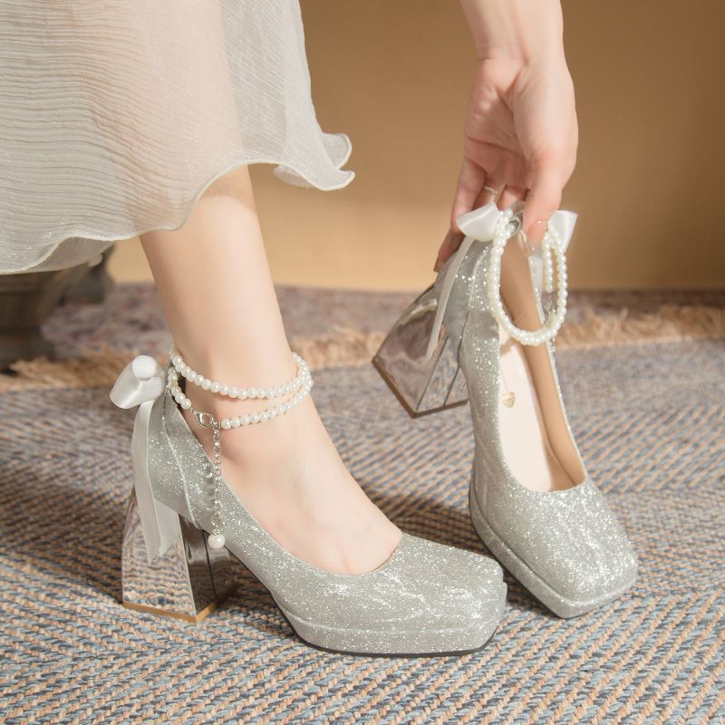 Damen Plateau Pumps mit glamourösem Blockabsatz R&B