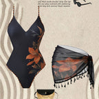 Damen R&BBadeanzug mit floralem Design und transparentem Wickelrock R&B