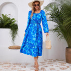 Damen Maxikleid mit floralem Design und elastischem Taillengürtel R&B