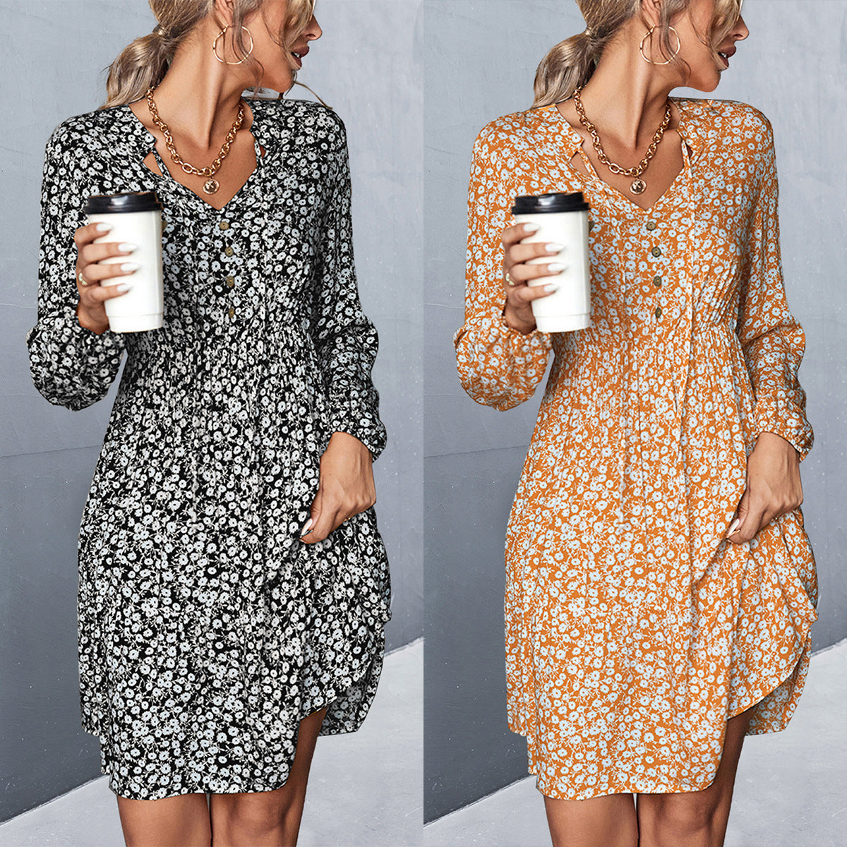 Damen Blümchen Minikleid mit romantischen Rüschendetails und elastischem Bund R&B