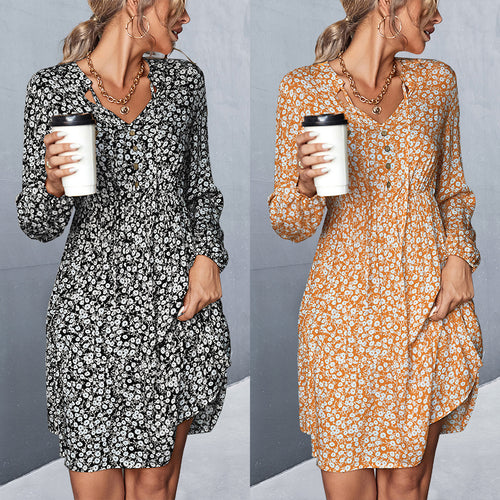 Damen Blümchen Minikleid mit romantischen Rüschendetails und elastischem Bund R&B