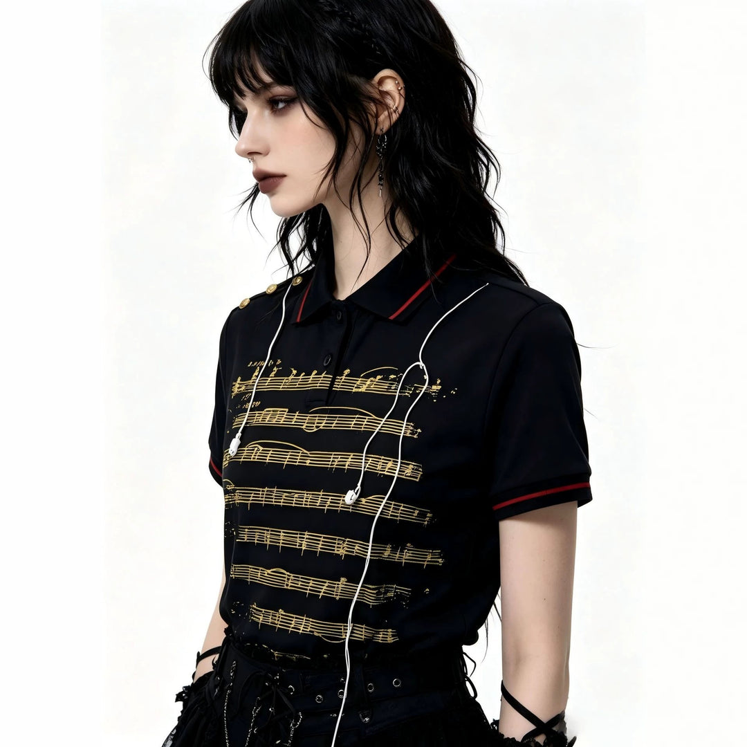 Damen Polo-Shirt mit musikalischem Motiv R&B
