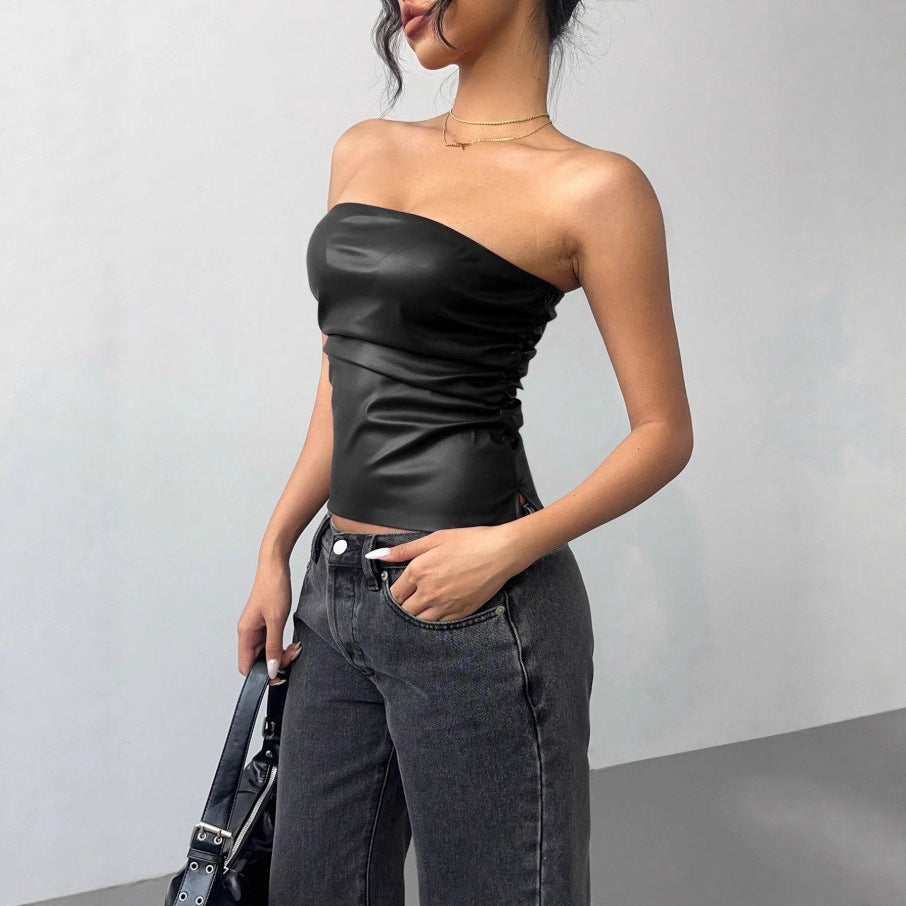Damen Figurumspielendes Oberteil im edgy Lederlook R&B
