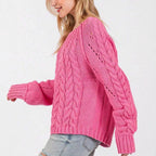 Damen Grobstrickpullover mit voluminösen Ärmeln und feinem Lochmuster R&B