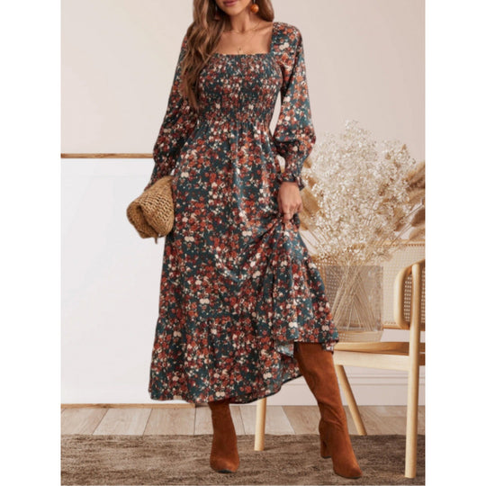 Damen Maxikleid mit Rüschendetails und floralem Design R&B