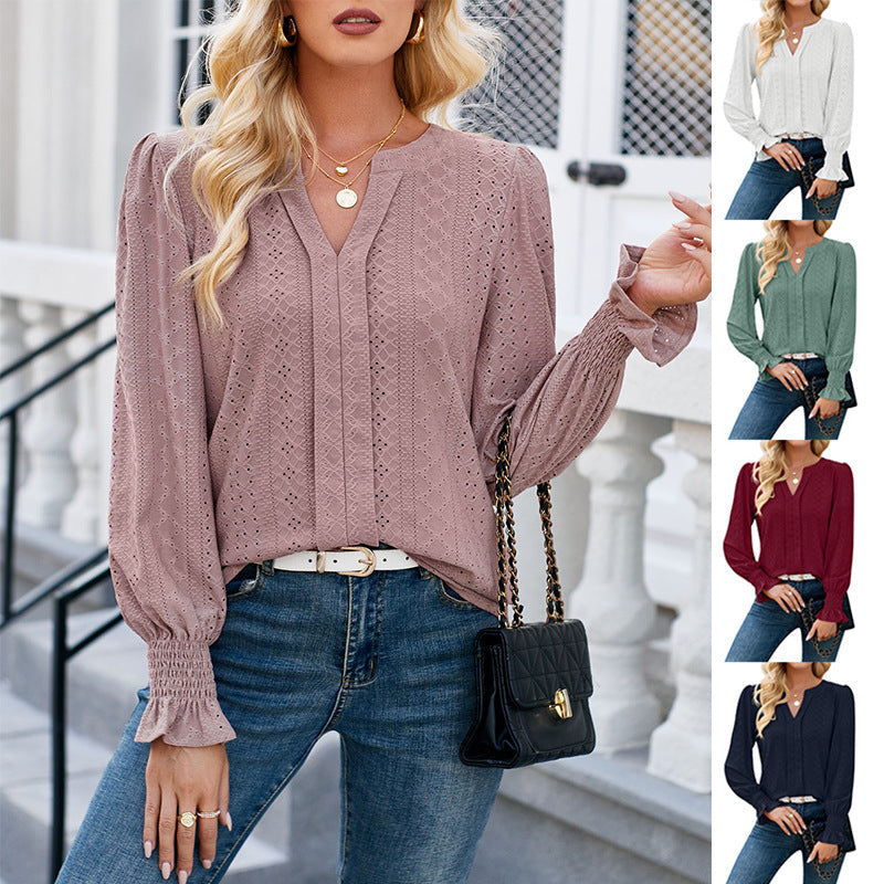 Damen Bluse mit elegantem Lochmuster und lässigem Schnitt R&B