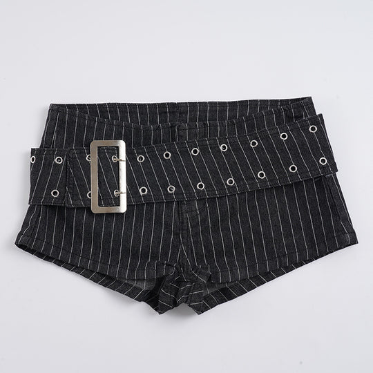 Damen modische Shorts mit hochwertigem Gürtel und Nieten-Details R&B