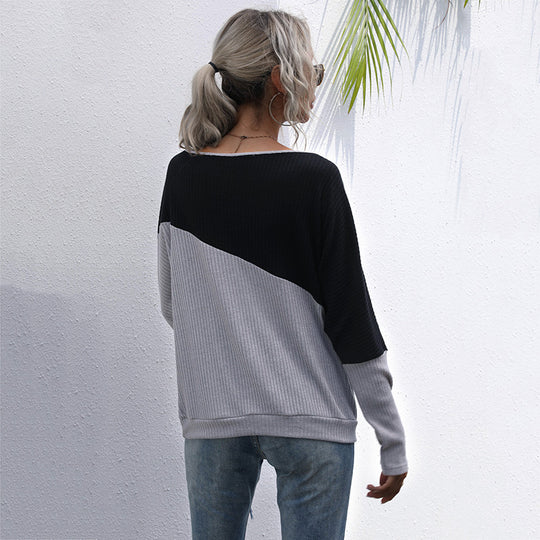 Damen modischer Pullover im lässigen Oversized-Stil mit raffiniertem Farbblockdesign R&B