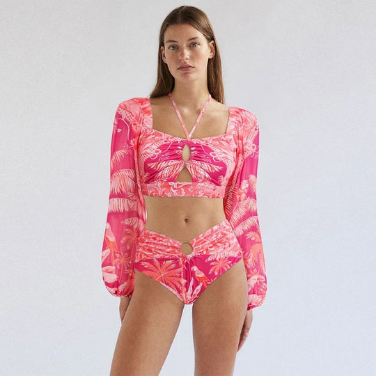 Damen Bikiniset mit transparentem Puffärmel und geflochtenem Detail R&B