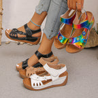 Damen Riemensandalen mit floralem Design und elastischen Riemen R&B