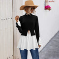 Damen Modisches Hemdblusenshirt mit hohem Kragen und asymmetrischem Schnitt R&B
